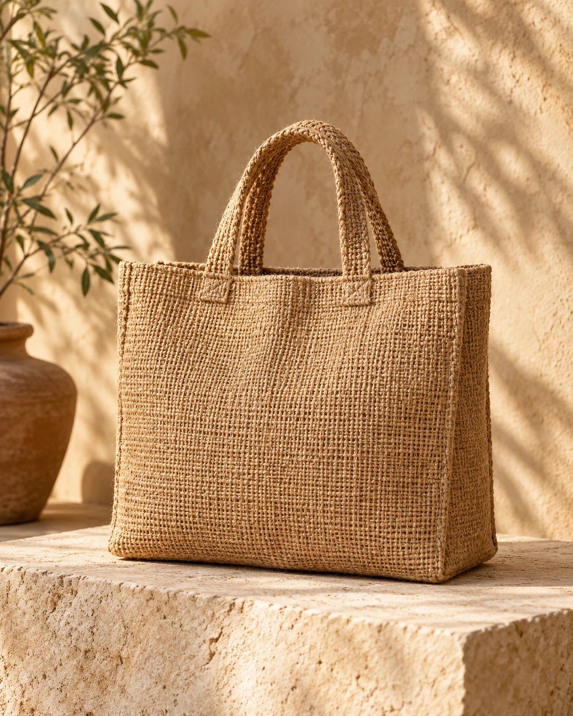 Natural woven jute tote bag