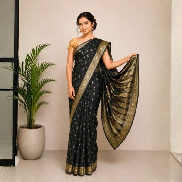 Bandhej [ Tie-Dye] Modal Silk Rai ( Fine) Bandhej Saree With Full nakshi Border & Pallu - 5.5 Mtr Length + 0.85 Mtr Blouse Piece - SKU : ZD11B01A