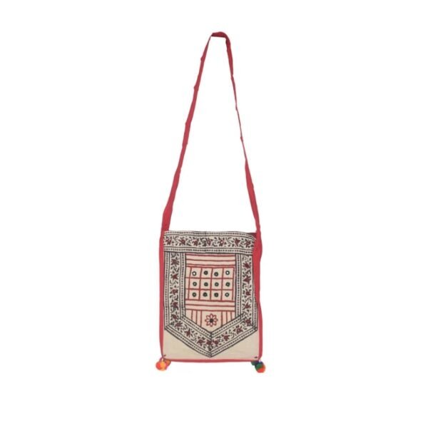 Bela Print Cotton Small Mirror Work Shoulder Bag - 35 cms Length - SKU : KU28C01D