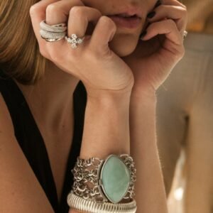 Amazonite Statement Cuff Bracelet with Pavé Ring Set