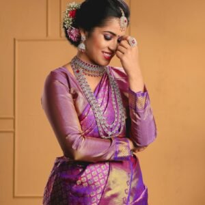 Banarasi Silk Saree – Wisteria Purple with Gold Brocade Weave